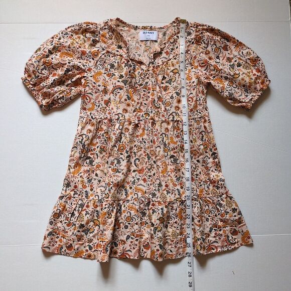 Old Navy Girls M 8 Floral Puff Sleeve Tiered Swing Dress Bohemian Fall Peasant - Picture 8 of 9